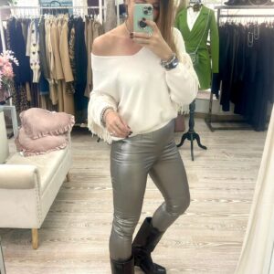 Pantalone skinny lucido grigio perla