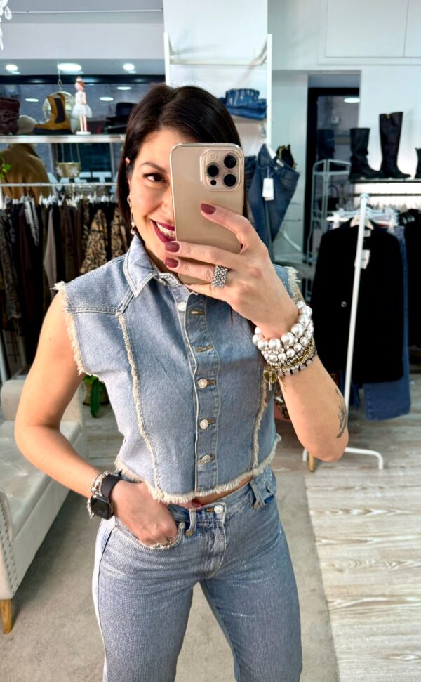 Gilet denim strass